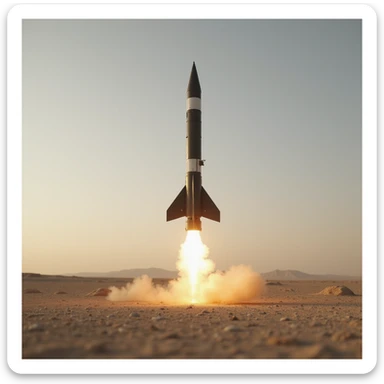 realistic ballistic missile, Photorealism, in a desert landscape sticker
