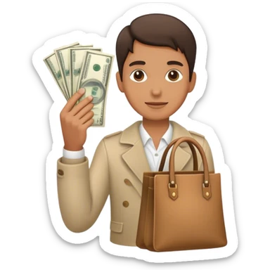 A bag of money on the palm of a hand sticker