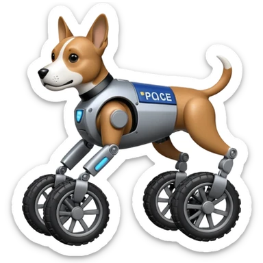 Very fast  jumping riot Boston Dynamics police robotic beagle Sherlock Holmes robodog with two off-road wheels per foot  sticker