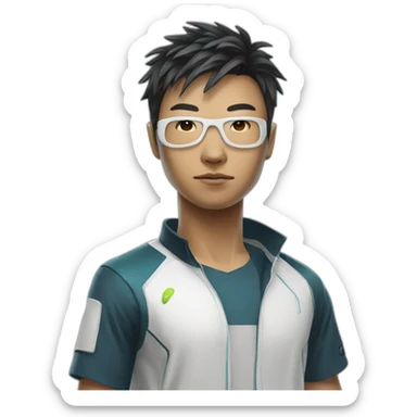 augmented cyberpunk asian dude in tennis uniform sticker