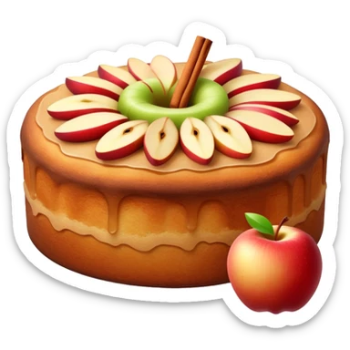 cinematic-realistic-apfelkuchen-dessert-emoji,-depicted-as-a-classic-apple-cake-bursting-with-cinnamon-and-apples-rendered-with-soft-textures-and-warm,-inviting-lighting. sticker
