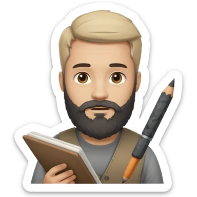 Bearded man with charcoal + sketchbook sticker