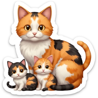 a mom cat with her 5 baby kittens sticker
