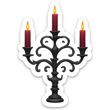 black seven-branched candelabrum with burgundy flames sticker