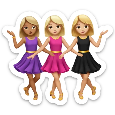 Emoji of 3 Girls dancing one with blonde hair, one tan skin with brown hair and one with black hair sticker