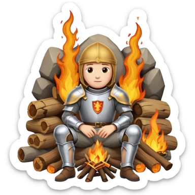 Knight sitting and resting by a bonfire sticker