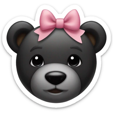 Cute black teddy bear with black bow on right of her ear sticker