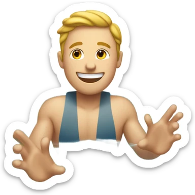 An emoji of a fair-skinned man happily diving headfirst into a pool. sticker