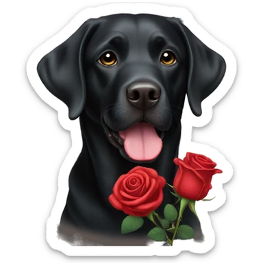 Black Labrador red rose sticker