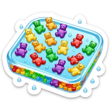 puddle with tiny rainbow clear gummy bears floating in it on their backs sticker