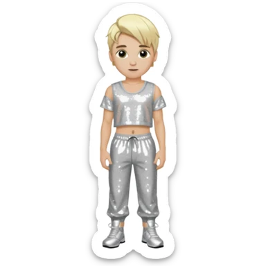 Aaron Carter with blonde hair, silver sequin crop top, silver sequin baggy pants sticker
