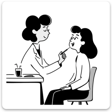 Doctor examining patient's throat with tongue depressor, medical check-up in physician's office sticker