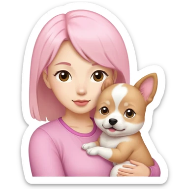 Two shichi dogs white  girls, mom and baby girl pink sticker