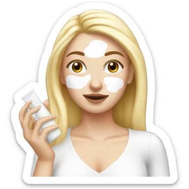 white girl applying cream on face sticker
