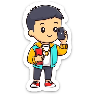 boy holding jewelry with phone sticker
