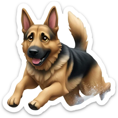 German shepherd dog running in snow sticker