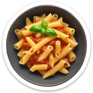 a bowl of italian pasta in red sauce topped with fresh basil sticker