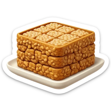 Cinematic Realistic Tempeh Dish Emoji, showcasing fermented soy cake cooked to a crispy finish rendered with lifelike textures and warm, inviting lighting. sticker