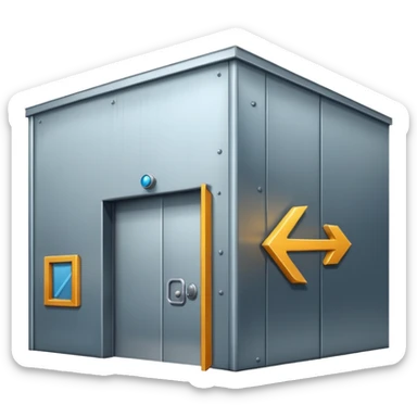 modern warehouse with an arrow that points in through te door sticker