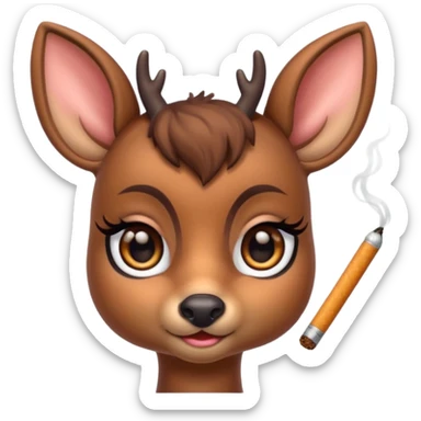Cute female deer with cigarette with a bow bigger eyes bigger eyeliner and eyelash dont make it look human sticker