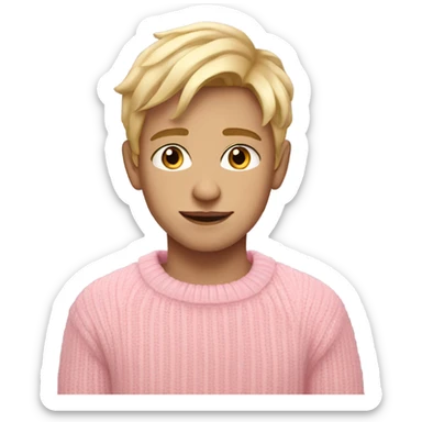 a fair skin boy in pink pastel sweater, blonde hair and cute pose sticker