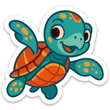 adorable baby hawksbill turtle, playful expression sticker