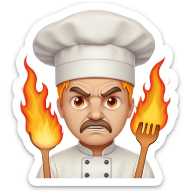 angry chef with flames coming out of eyes, cooking with passion sticker