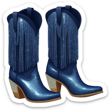 Realistic navy blue fashion cowgirl boots with sparkly shiny glitter fringe on them. sticker