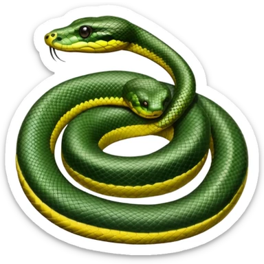 A photo-realistic top-down view of a Green Anaconda tightly coiled in a spiral, with its broad, flat head resting at the center. Its thick, muscular body is olive-green and covered in symmetrical, bold black oval spots that stand out against its smooth scales, creating striking natural camouflage. sticker