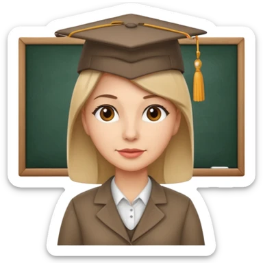 A teacher in a classroom with a hat sticker