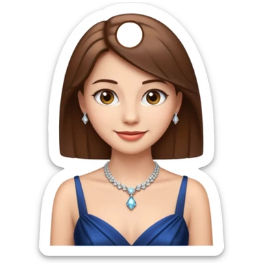 young elegant lady emoji, straight brown hair, formal gown, diamond necklace, poised look sticker