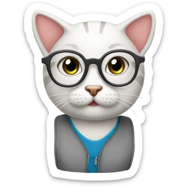 cute cat student glasses sticker