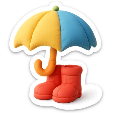 umbrella and rain boots, soft plush look, bright colors, cushion style sticker
