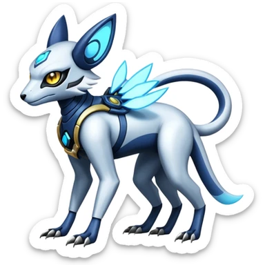 Futuristic highly advanced technological cyborg-Genet-Absol-Zeraora-Primagen-fusion-creature  sticker