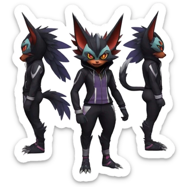 Cool Anthro Black Noivern-Absol-Litten-Pokémon with edgy stripes hoodie spiked collar punk Full Body sticker