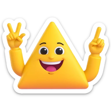 A 2D cartoon-style yellow emoji with a mischievous smile, triangle-shaped eyes, and both hands pointing upward with index fingers.  clean digital style, and a fun, dancing expression. Style similar to children’s drawing tutorials, dancing expression. No background, isolated on white.  sticker