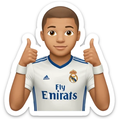Mbappe hands crossed and thumbs up celebration for Real Madrid sticker