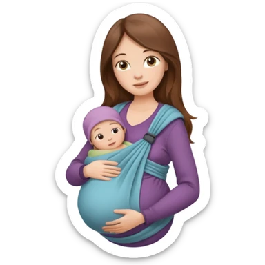 Pregnancy babywearing mom with long brown hair and fair skin with a small baby and wrap  sticker
