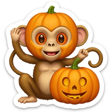 twitter emoji style monkey with pumpkin head sticker