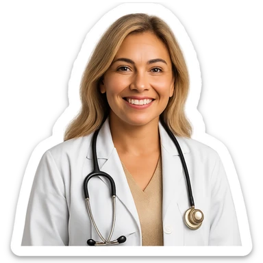 realistic and warm Latina doctor with light blonde hair sticker