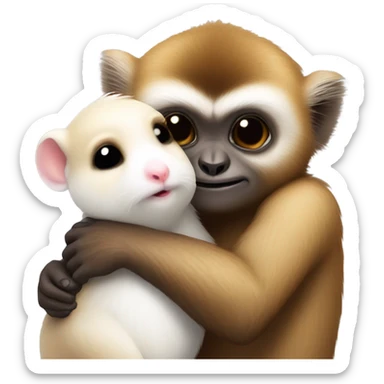 brown gibbon hugs white hamster sticker