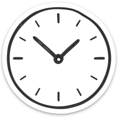 hand drawn sketch style clock, black lines, no fill, isolated on white background sticker