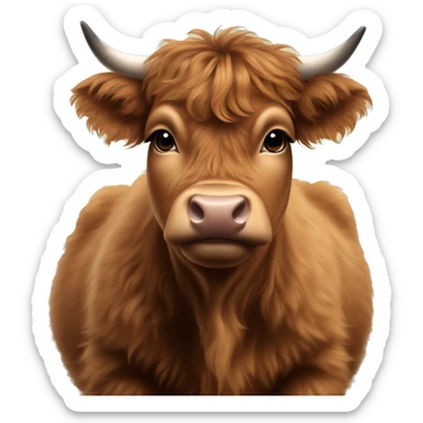 brown fluffy baby scottish cow with a small bow on head sticker