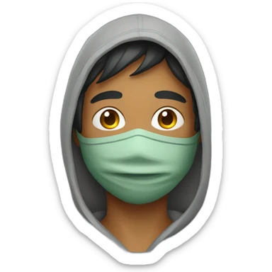 indian boy in grey hoodie with brazillian mask sticker