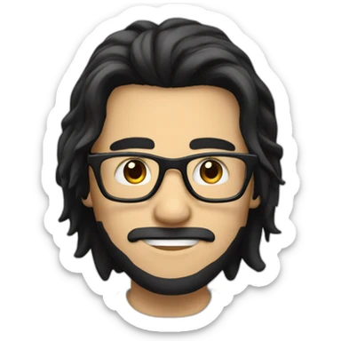 Guy with glasses long black hair behind pc sticker