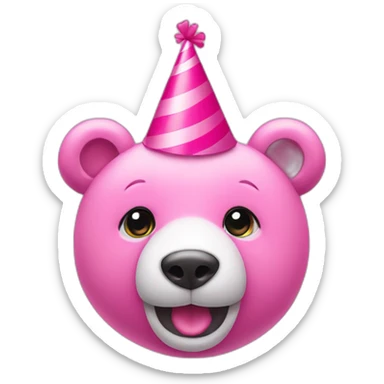 pink bear with hearted eyes and party hat sticker