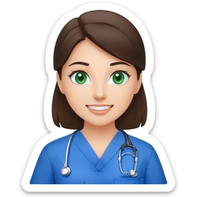 Brunette dental assistant in blue scrub with green eyes   sticker