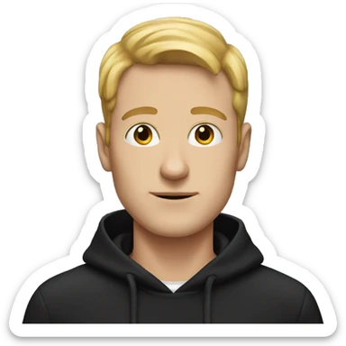 Tall white man with black hoodie sticker