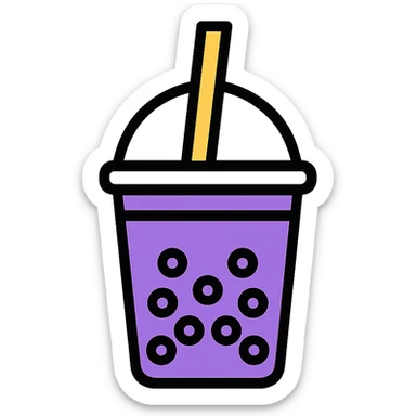 purple boba tea in a cup, minimal flat icon sticker
