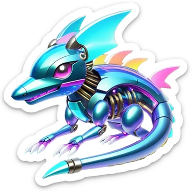  Epic legendary rare glowing mechanical Shiny sparkly transparent bioluminescent luminescent vibrant bright pastel dark exotic iridescent colorful gradients futuristic modern metallic glossy glittery fantasy-cyber-Fakémon-Pokémon-Vernid-creature sticker